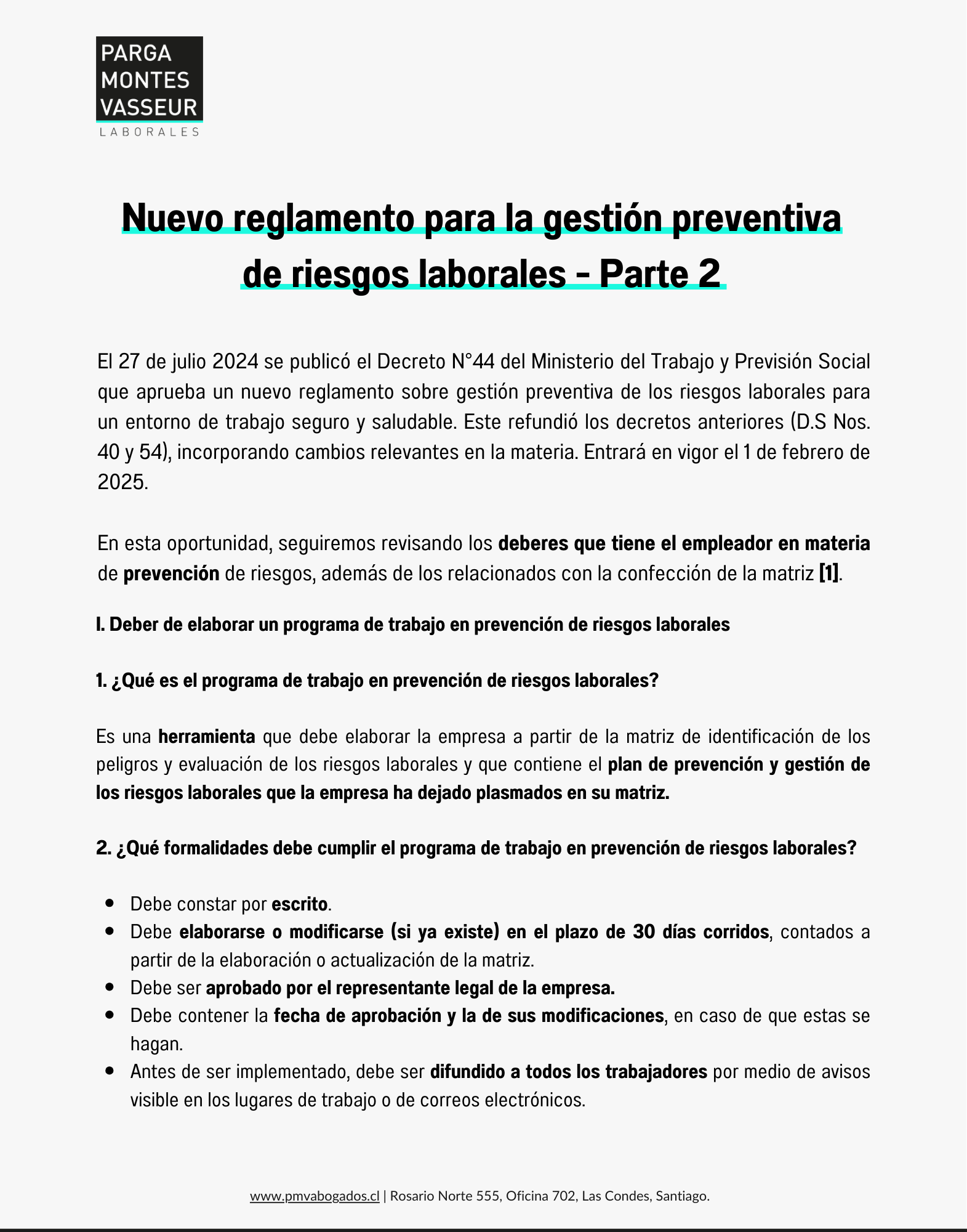 Nuevo reglamento para la gestión preventiva de riesgos laborales – Parte 2