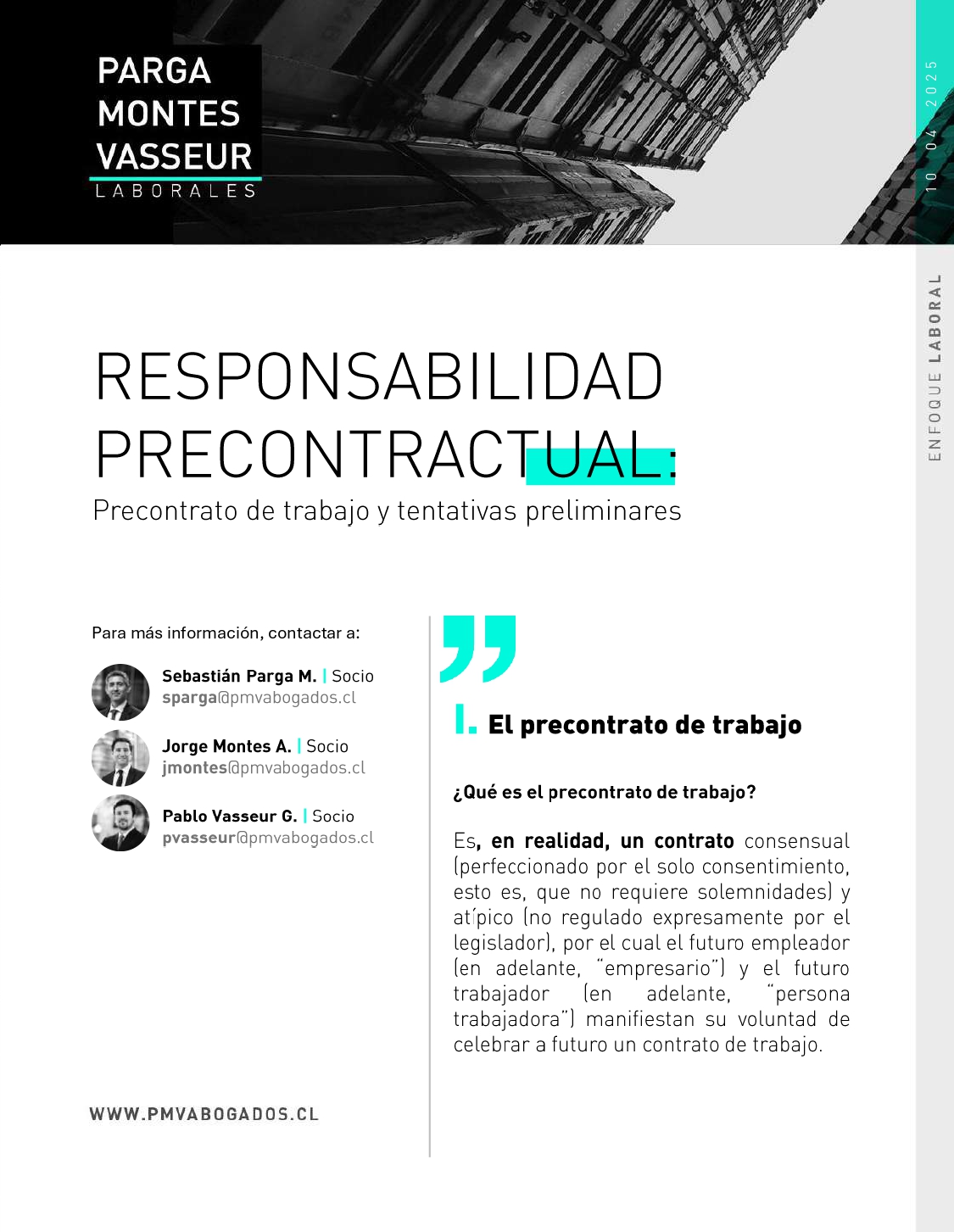 Responsabilidad precontractual: precontrato de trabajo y tentativas preliminares