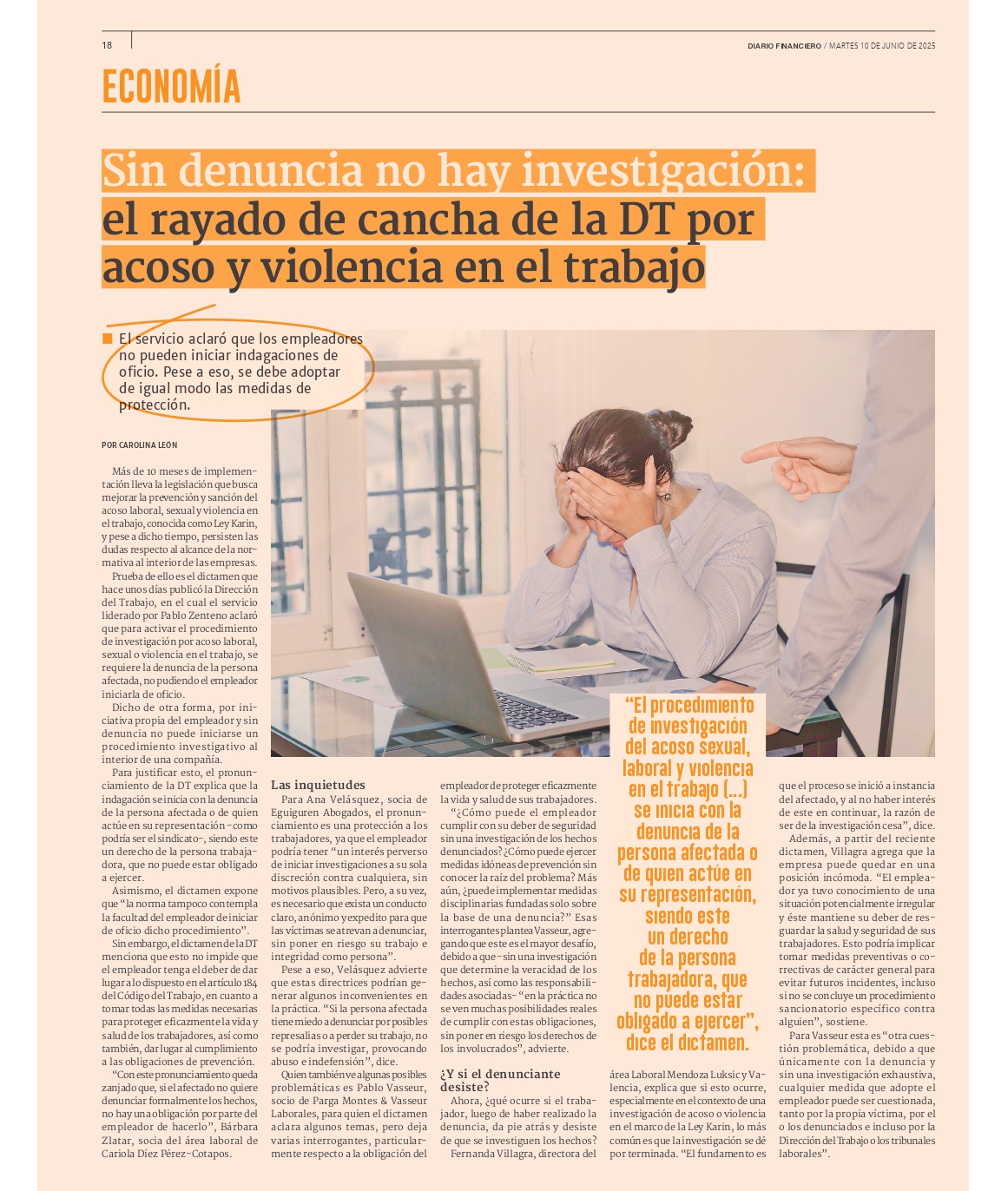 Sin denuncia no hay investigación: el rayado de cancha de la DT por acoso y violencia en el trabajo | Diario Financiero