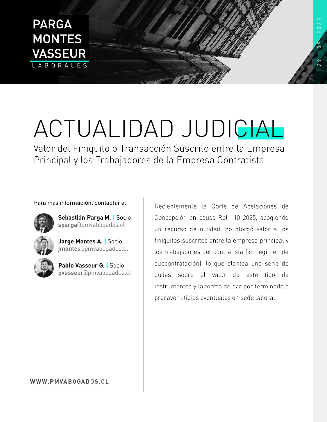 Actualidad Judicial – Valor del Finiquito o Transacción Suscrito entre la Empresa Principal  y los Trabajadores de la Empresa Contratista