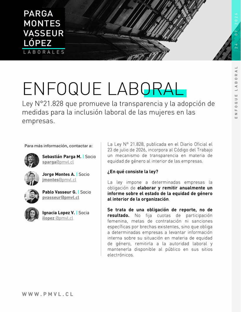 Ley N°21.828 que promueve la transparencia y la adopción de medidas para la inclusión laboral de las mujeres en las empresas